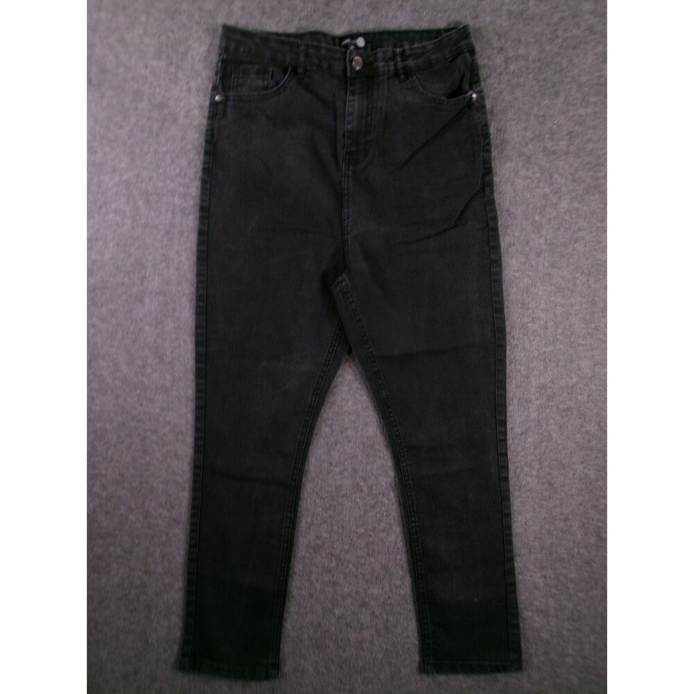 Boohoo Blue Jeans Women 12 Black High Waisted Tapered Causal Streetwear